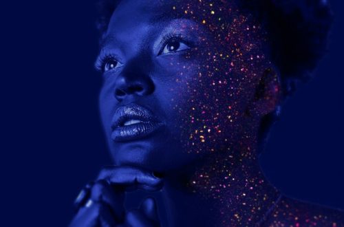 Woman's face gazing upwards